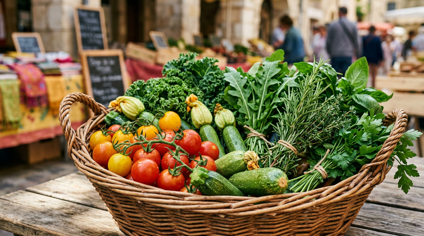 Sélection de fruits et légumes frais pour les menus